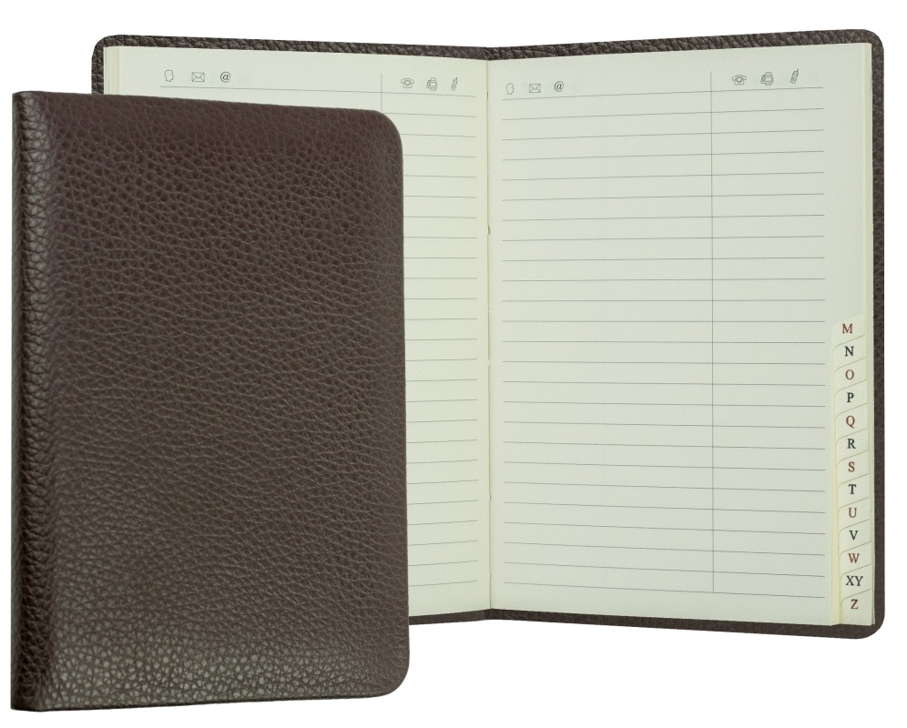 Adressbuch DIN A6+ (gebunden) | Echtleder | SOFTGRAIN dunkelbraun