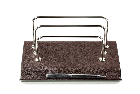 Briefständer mit Stifteablage PREMIUM LEDER SOFT GRAIN dunkelbraun (genarbt)
