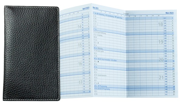 Leporello Faltkalender deutsch 2024 - PREMIUM LEDER SOFT GRAIN schwarz (genarbt)