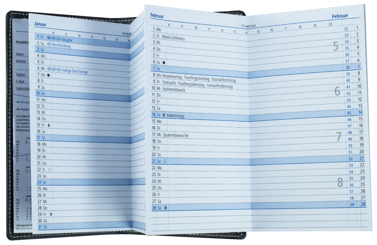 Leporello Faltkalender deutsch 2027 PREMIUM LEDER SOFT GRAIN schwarz (genarbt)