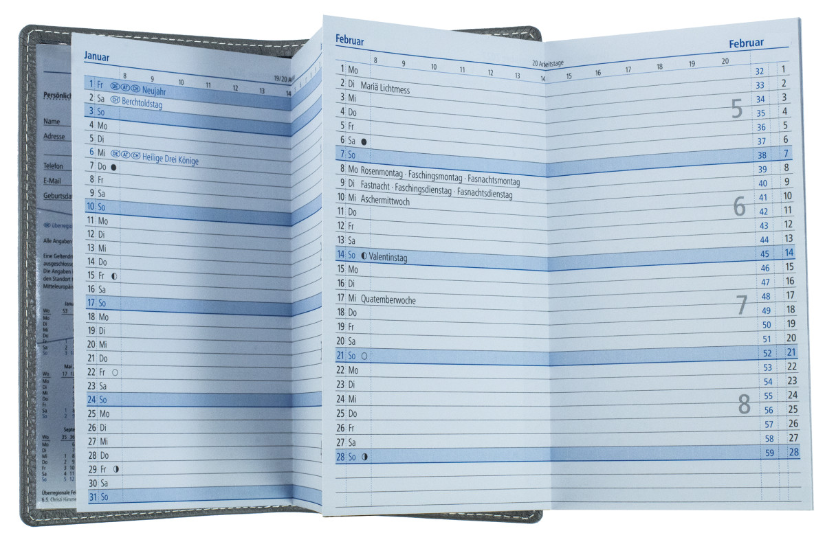 Leporello Faltkalender deutsch 2027 PREMIUM LEDER SOFT GRAIN grau (genarbt)