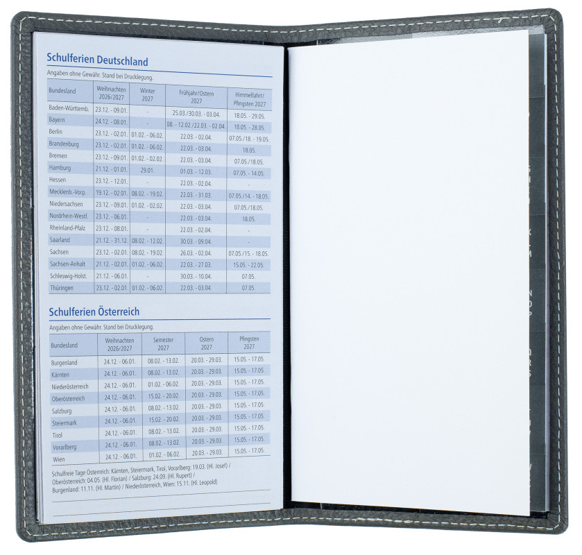 Leporello Faltkalender deutsch 2027 PREMIUM LEDER SOFT GRAIN grau (genarbt)