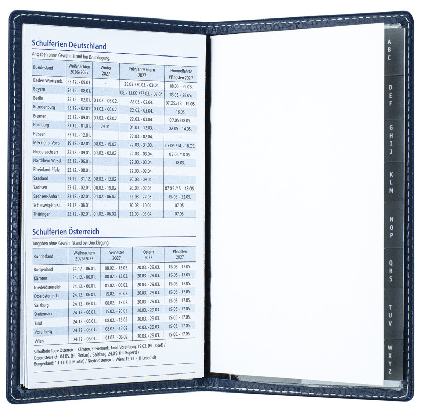 Leporello Faltkalender deutsch 2027 PREMIUM LEDER SOFT GRAIN blau (genarbt)