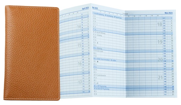 Leporello Faltkalender deutsch 2024 - PREMIUM LEDER SOFT GRAIN hellbraun (genarbt)