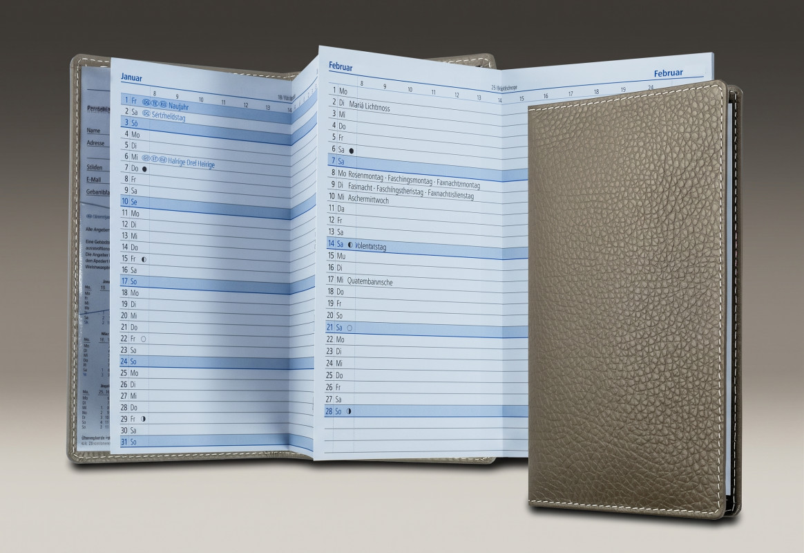 Leporello Faltkalender deutsch 2027 PREMIUM LEDER SOFT GRAIN taupe (genarbt)