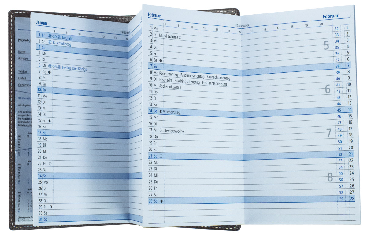 Leporello Faltkalender deutsch 2027 PREMIUM LEDER SOFT GRAIN dunkelbraun (genarbt)