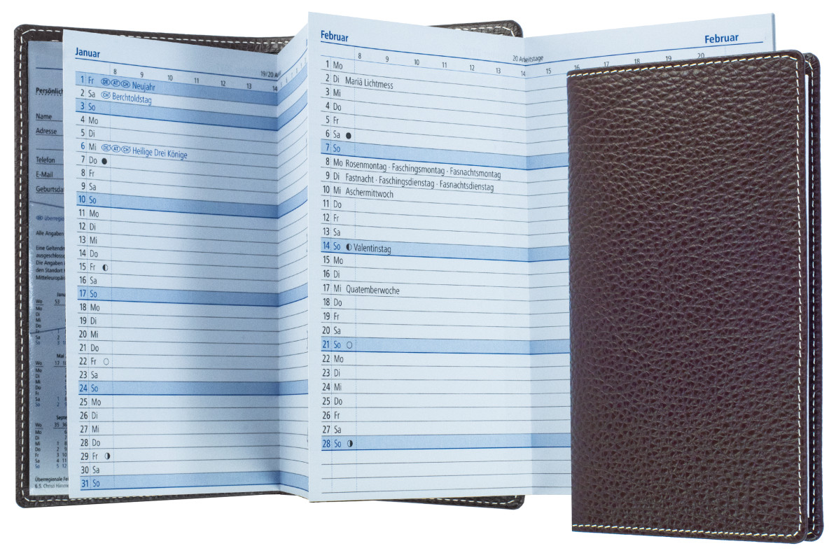 Leporello Faltkalender deutsch 2027 PREMIUM LEDER SOFT GRAIN dunkelbraun (genarbt)