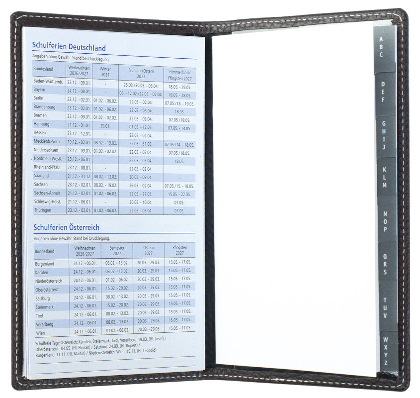 Leporello Faltkalender deutsch 2027 PREMIUM LEDER SOFT GRAIN dunkelbraun (genarbt)