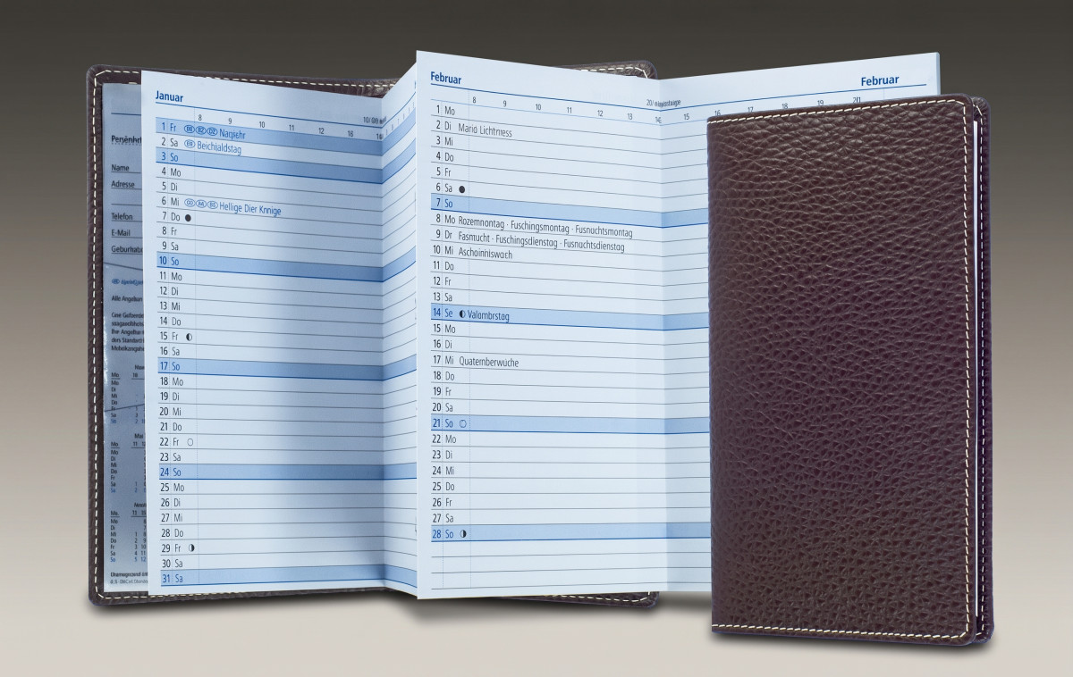 Leporello Faltkalender deutsch 2027 PREMIUM LEDER SOFT GRAIN dunkelbraun (genarbt)