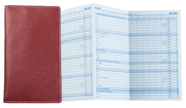 Leporello Faltkalender deutsch 2025 + 2026 - PREMIUM LEDER SOFT GRAIN rot (genarbt)