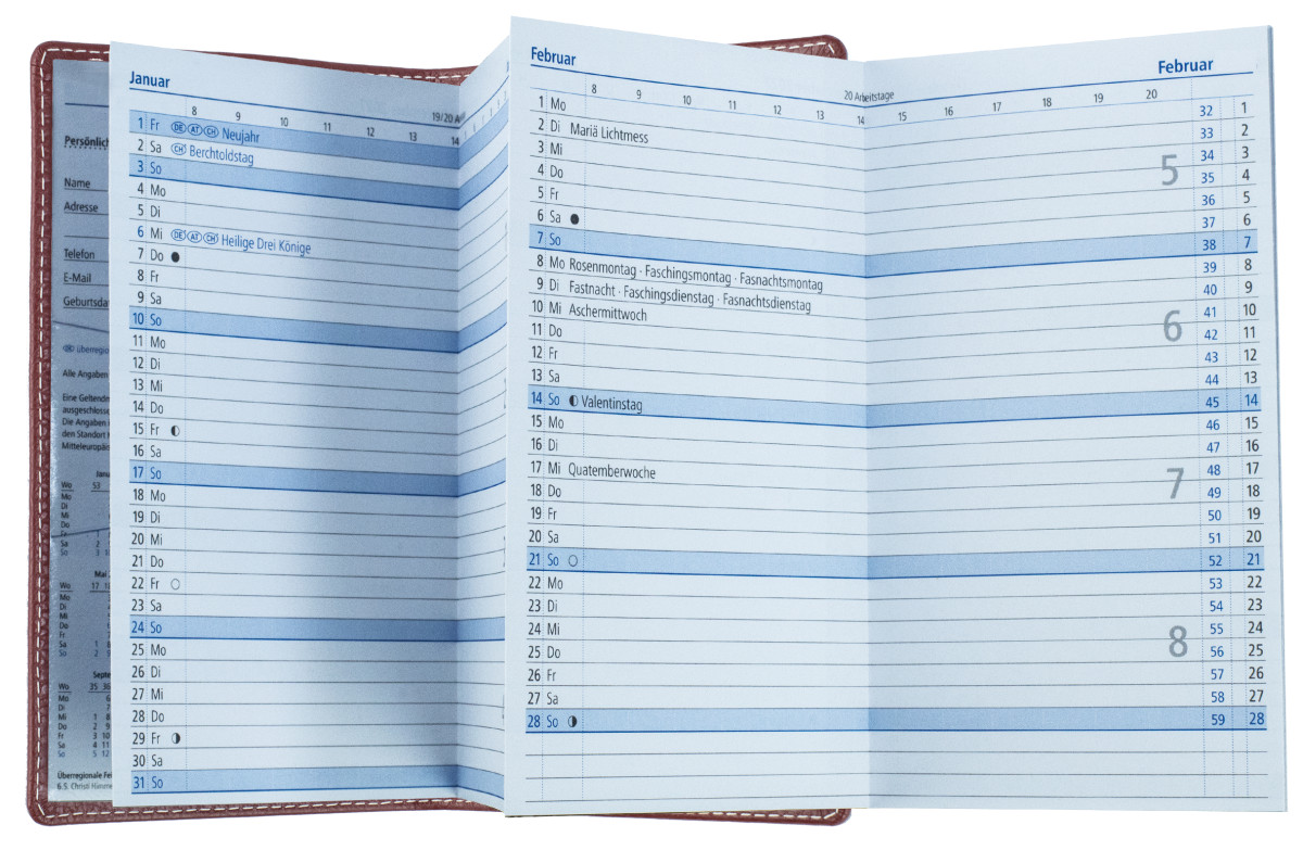 Leporello Faltkalender deutsch 2027 PREMIUM LEDER SOFT GRAIN rot (genarbt)