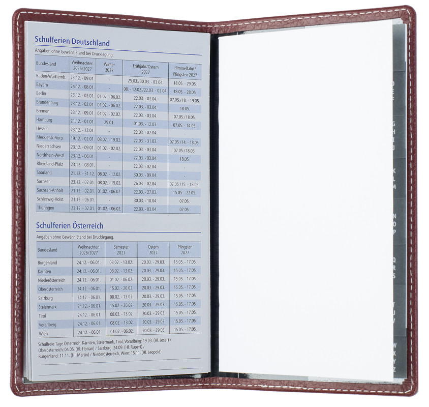 Leporello Faltkalender deutsch 2027 PREMIUM LEDER SOFT GRAIN rot (genarbt)