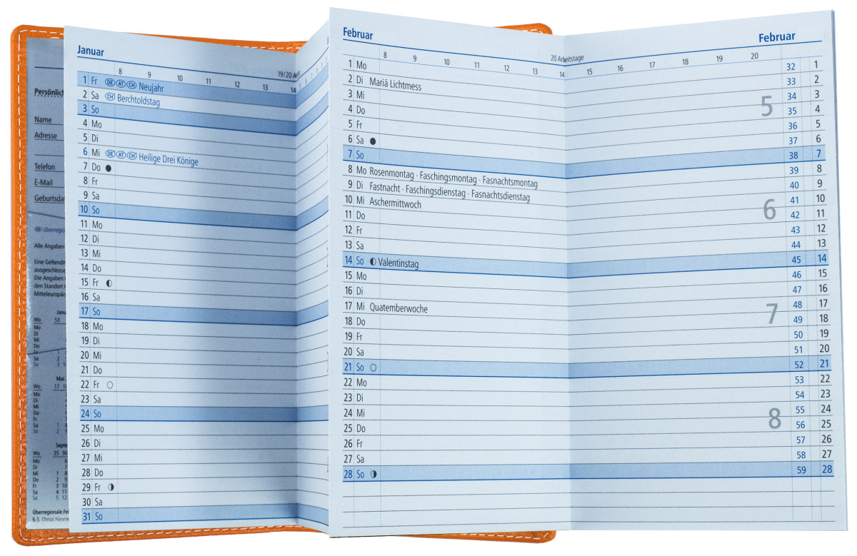Leporello Faltkalender deutsch 2027 PREMIUM LEDER SOFT GRAIN orange (genarbt)