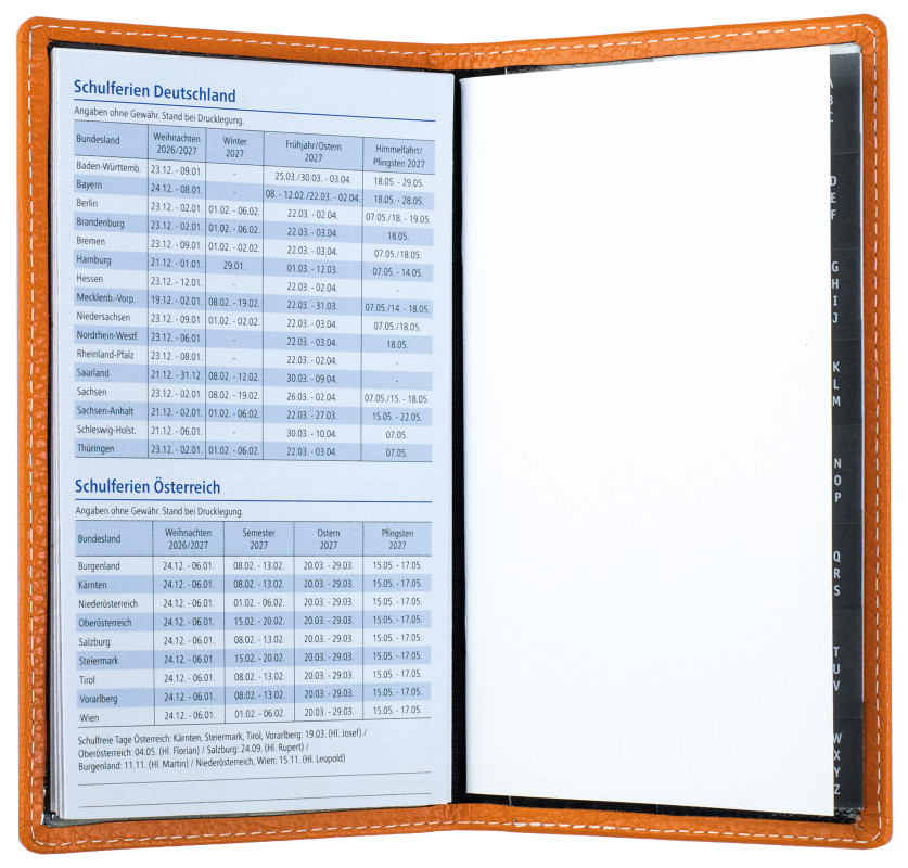 Leporello Faltkalender deutsch 2027 PREMIUM LEDER SOFT GRAIN orange (genarbt)