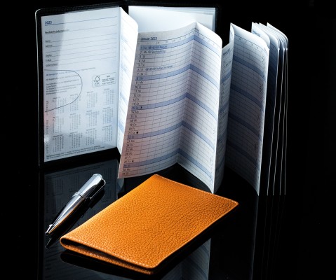 Leporello Faltkalender deutsch 2025 + 2026 - PREMIUM LEDER SOFT GRAIN orange (genarbt)