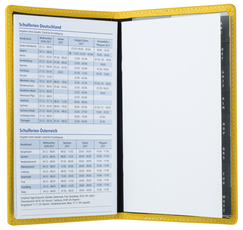 Leporello Faltkalender deutsch 2027 PREMIUM LEDER SOFT GRAIN gelb (genarbt)