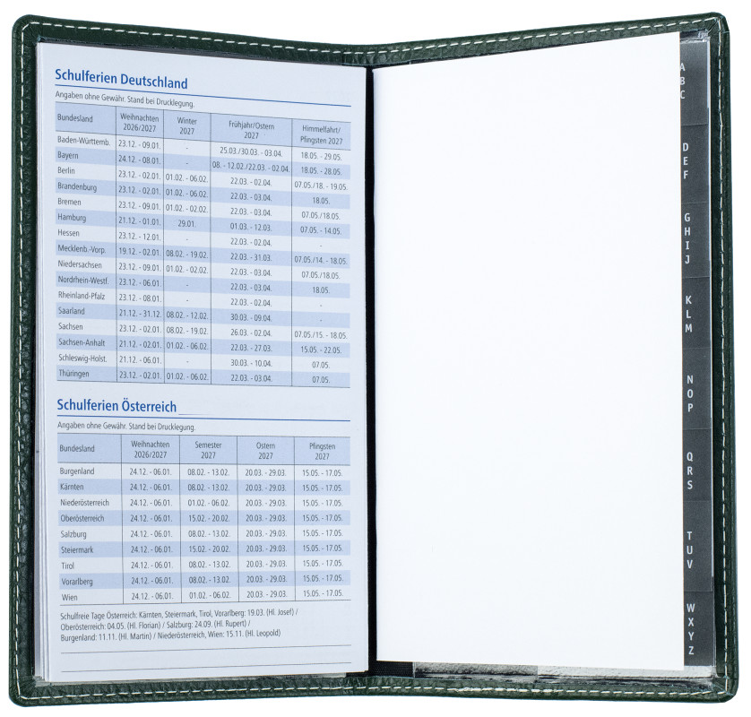 Leporello Faltkalender deutsch 2027 PREMIUM LEDER SOFT GRAIN grün (genarbt)