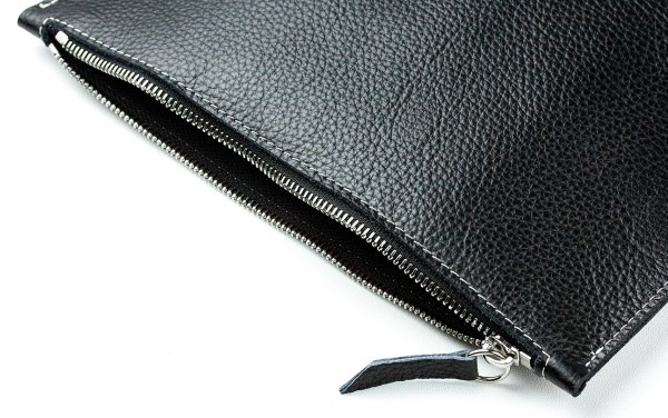 Pouch - Zipper Tasche - Banktasche PREMIUM LEDER SOFT GRAIN schwarz (genarbt)