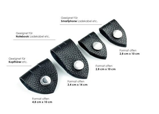 Kabel Organizer Set - Kabelbinder 4-teilig PREMIUM LEDER Soft Grain schwarz