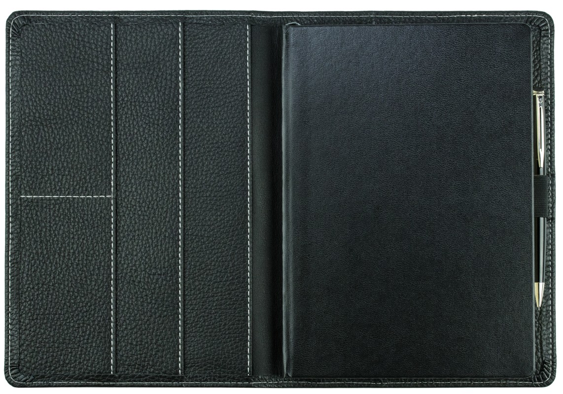 Kalenderbuch DIN A5 für das Jahr 2027 PREMIUM LEDER SOFTGRAIN schwarz (genarbt)