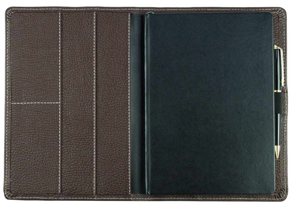 Kalenderbuch DIN A5 für das Jahr 2027 PREMIUM LEDER SOFTGRAIN dunkelbraun (genarbt)