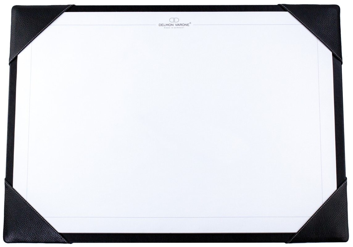 Schreibunterlage mit 4 Ecken + Papierblock PREMIUM LEDER SOFTGRAIN schwarz (genarbt)