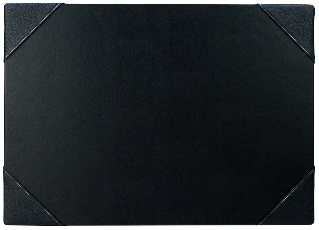 Schreibunterlage mit 4 Ecken + Papierblock PREMIUM LEDER SOFTGRAIN schwarz (genarbt)