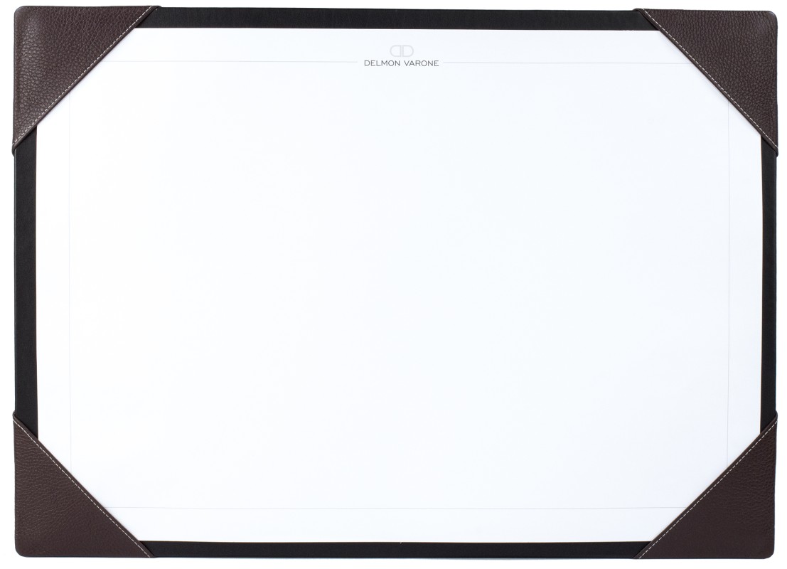 Schreibunterlage mit 4 Ecken + Papierblock PREMIUM LEDER SOFTGRAIN dunkelbraun (genarbt)
