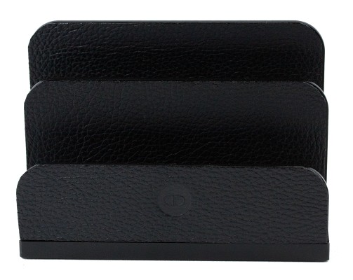Briefständer - ACRYL schwarz Kombination mit PREMIUM LEDER SOFTGRAIN schwarz (genarbt)