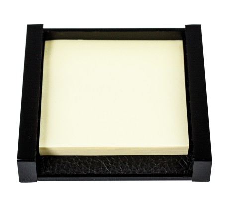 Haftnotiz Post It Spender - ACRYL schwarz Kombination mit PREMIUM LEDER SOFTGRAIN schwarz (genarbt)