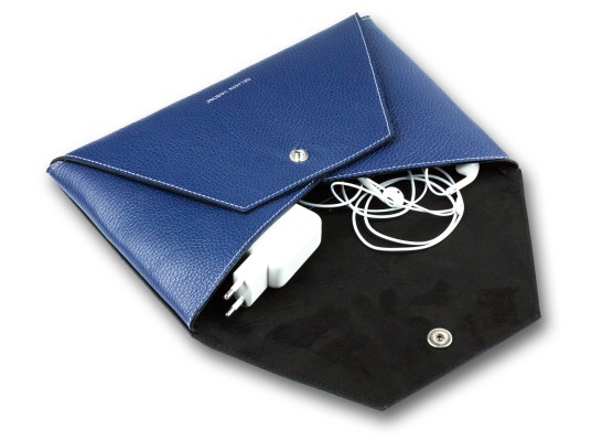 Zubehörtasche BIG für Macbook PREMIUM LEDER SOFT GRAIN blau