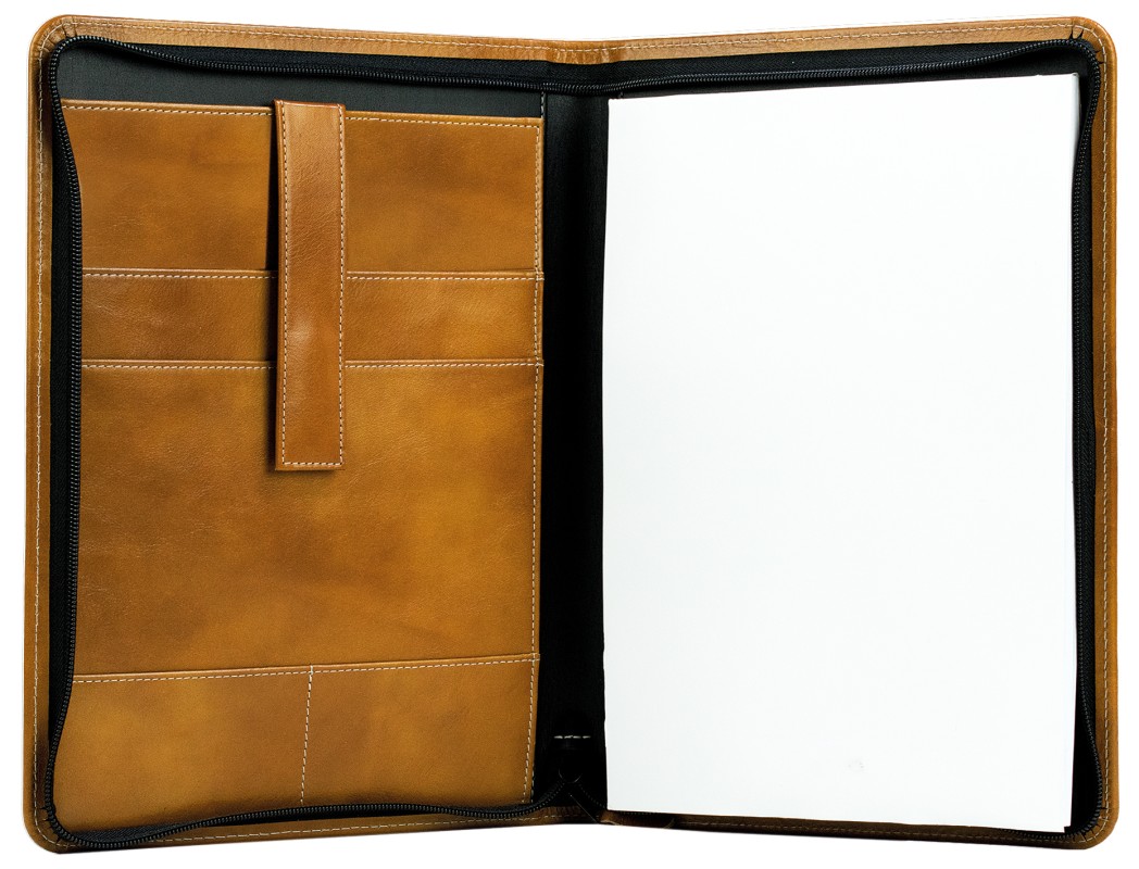 RV-Schreibmappe DIN A4 mit iPad Fach PREMIUM LEDER VINTAGE Anilin cuoiobraun