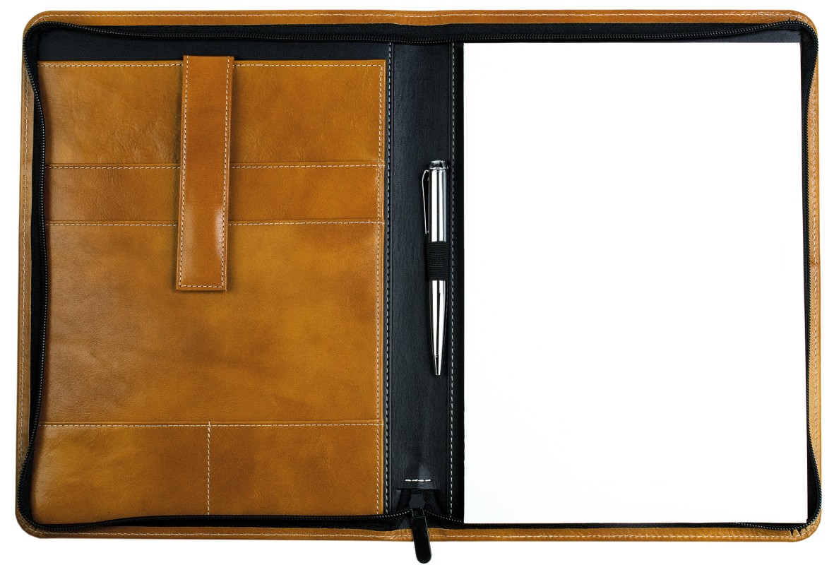 RV-Schreibmappe DIN A4 mit iPad Fach PREMIUM LEDER VINTAGE Anilin cuoiobraun