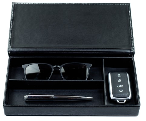 Ablagekasten mit Deckel PREMIUM LEDER VINTAGE schwarz