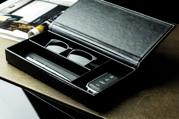 Ablagekasten mit Deckel PREMIUM LEDER VINTAGE schwarz