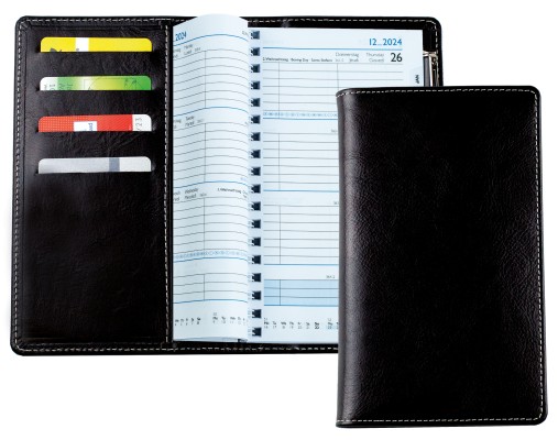 Taschenkalender mit Spiralbindung 2025 + 2026 in PREMIUM LEDER VINTAGE Anilin schwarz