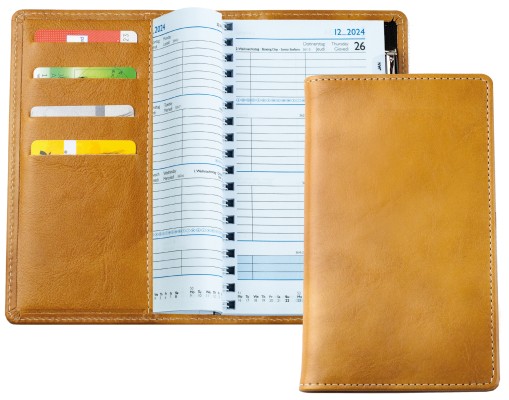 Taschenkalender mit Spiralbindung 2025 + 2026 in PREMIUM LEDER VINTAGE Anilin cuoiobraun
