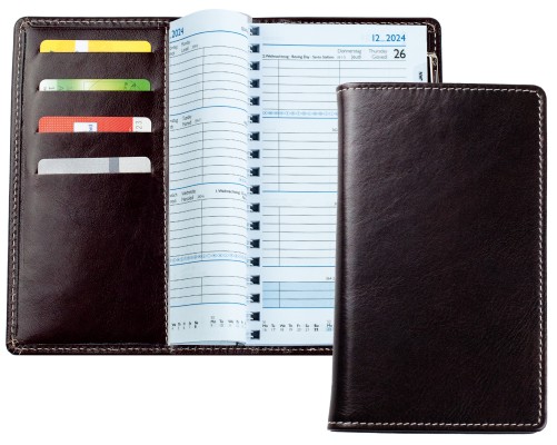 Taschenkalender mit Spiralbindung 2025 + 2026 in PREMIUM LEDER VINTAGE Anilin marronebraun