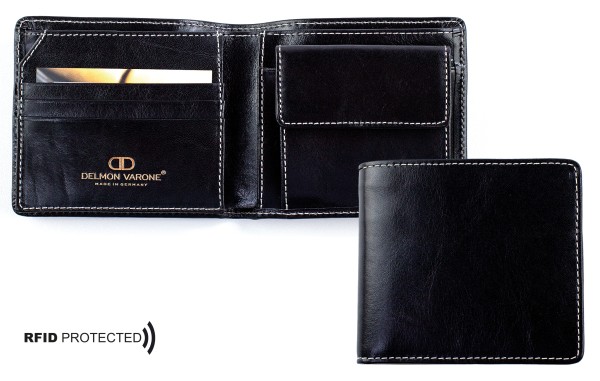 Herrenbörse mit Münz-u. Scheinfach PREMIUM LEDER VINTAGE schwarz - RFID Protection