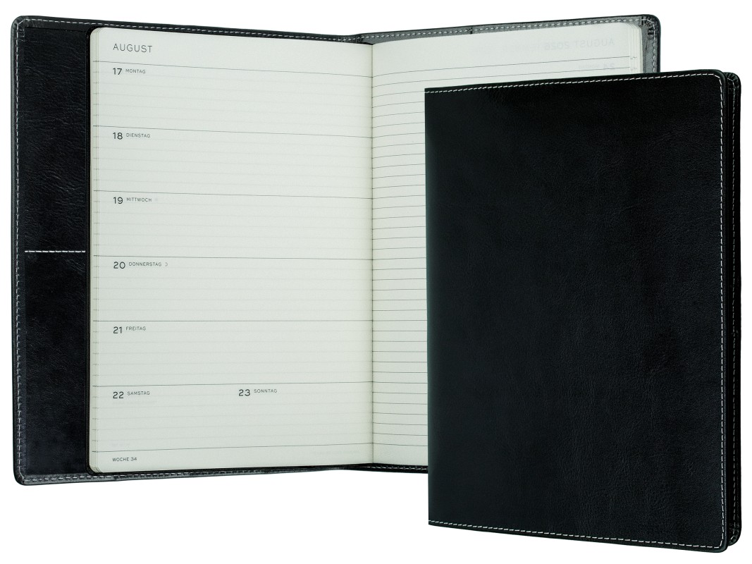 Kalenderbuch DIN B5 für das Jahr 2027 PREMIUM LEDER VINTAGE schwarz (glatt)