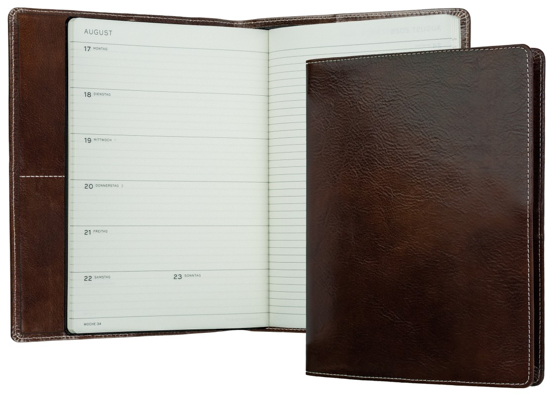 Kalenderbuch DIN B5 für das Jahr 2027 PREMIUM LEDER VINTAGE marronebraun (glatt)