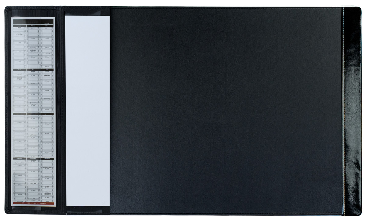 Schreibunterlage 65x45 mit Klappleiste inkl. Block + Kalender 2026/2027 PREMIUM LEDER VINTAGE Anilin schwarz