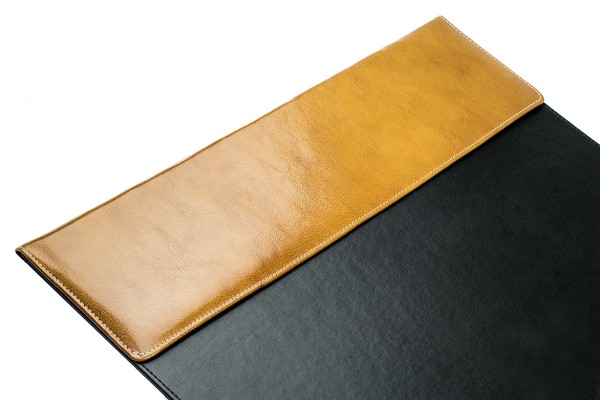 Schreibunterlage 65x45 mit Klappleiste inkl. Block + Kalender 25/26 PREMIUM LEDER VINTAGE Anilin cuoiobraun