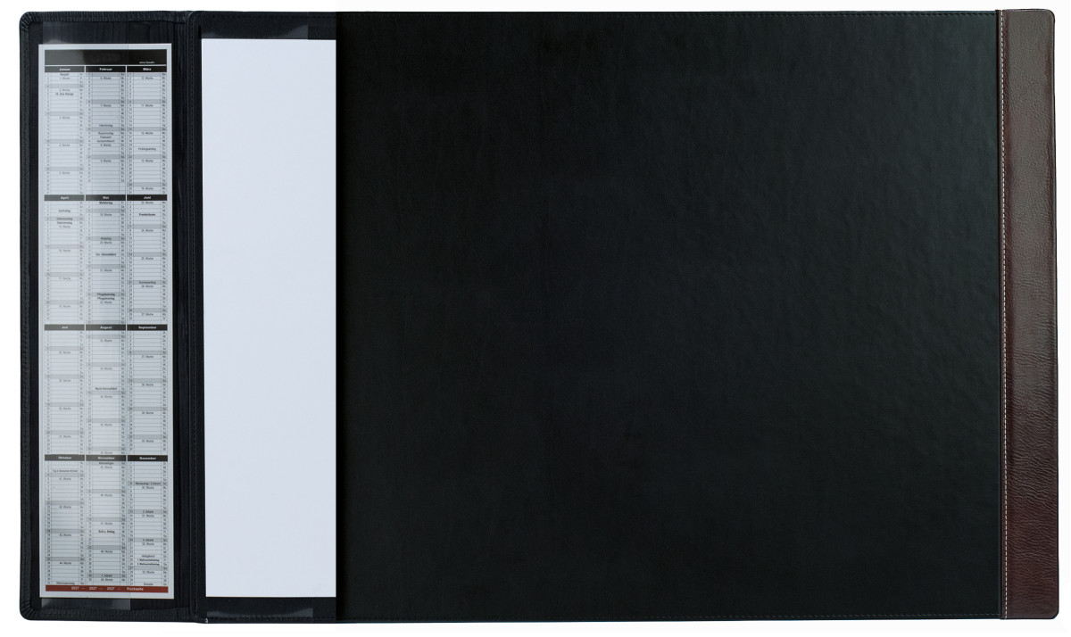 Schreibunterlage 65x45 mit Klappleiste inkl. Block + Kalender 2026/2027 PREMIUM LEDER VINTAGE Anilin marronebraun