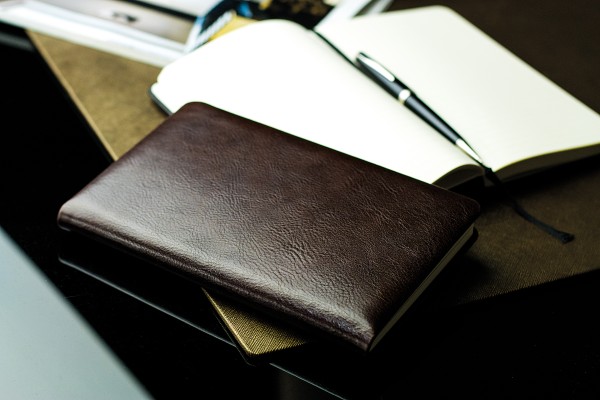 Preview: Notizbuch DIN A5 schmal (gebunden) | Echtleder | VINTAGE dunkelbraun