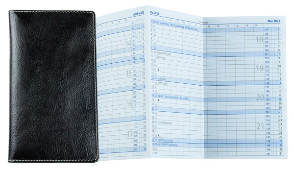 Leporello Faltkalender deutsch 2024 - PREMIUM LEDER VINTAGE schwarz
