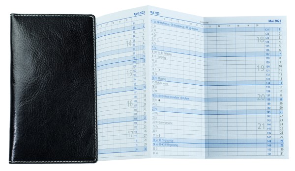 Leporello Faltkalender deutsch 2026 PREMIUM LEDER VINTAGE schwarz