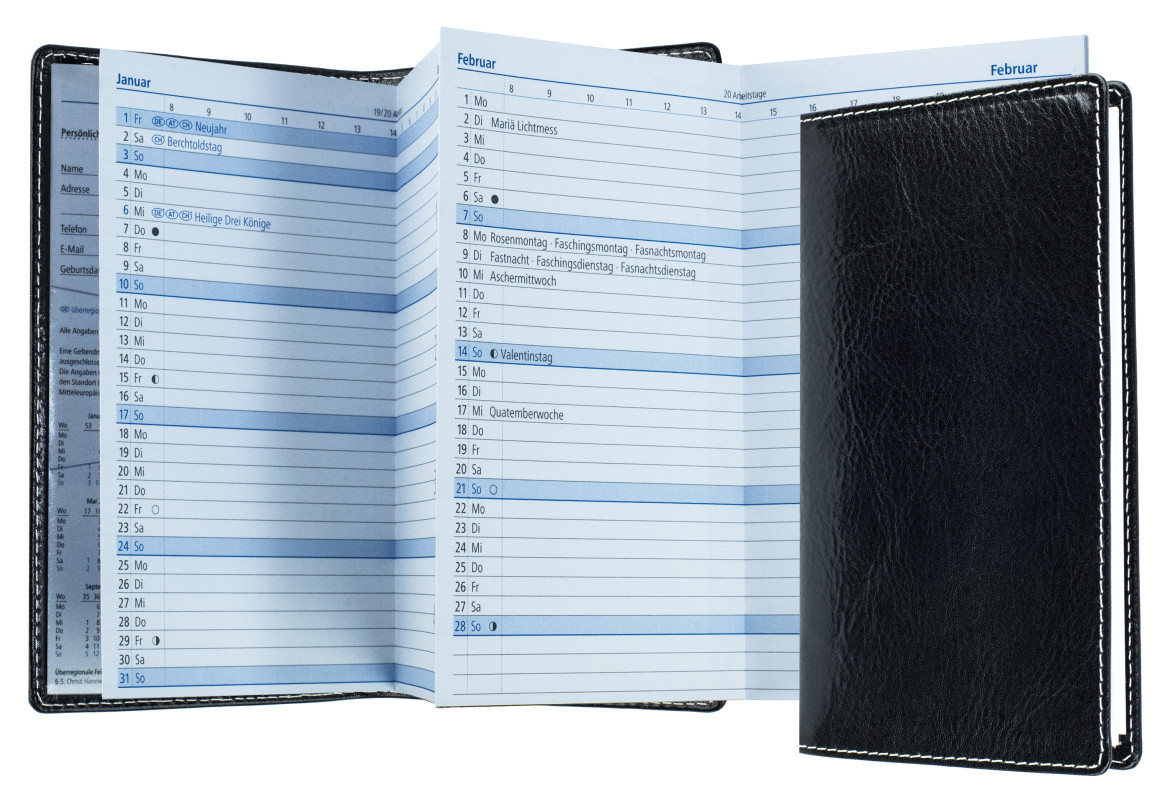 Leporello Faltkalender deutsch 2027 PREMIUM LEDER VINTAGE schwarz