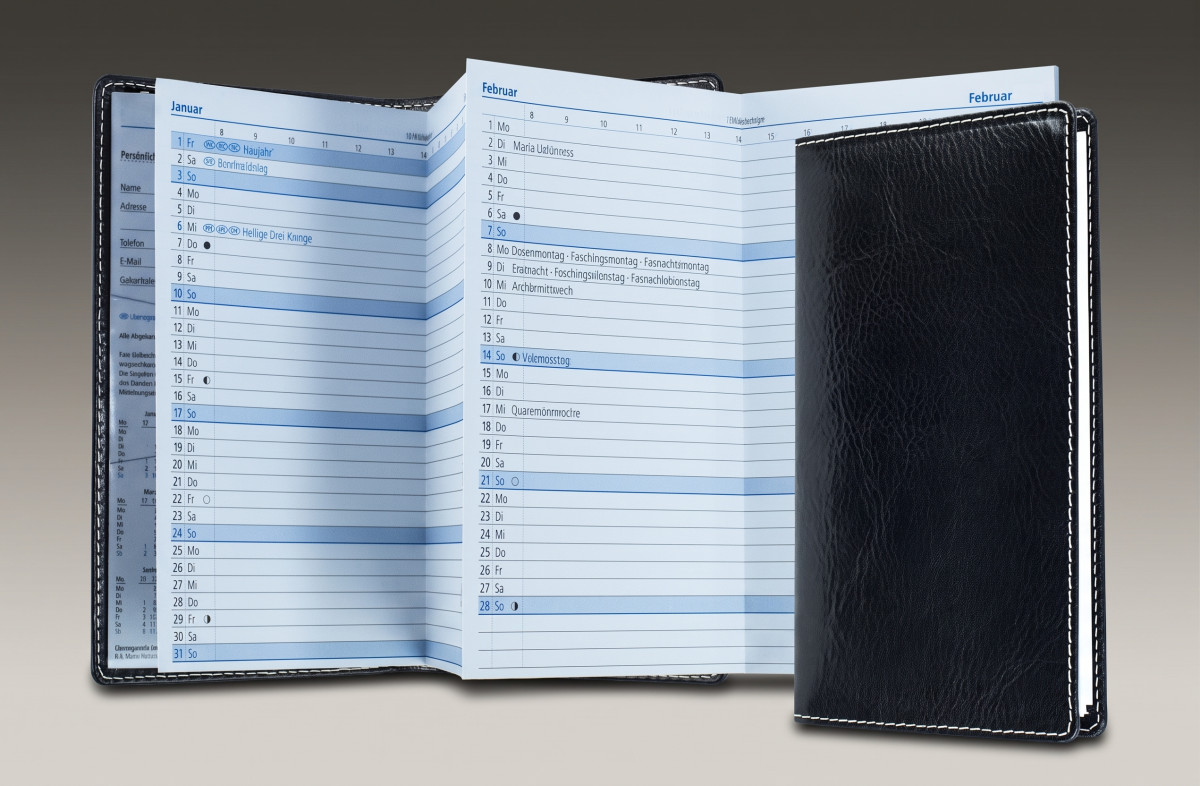 Leporello Faltkalender deutsch 2027 PREMIUM LEDER VINTAGE schwarz
