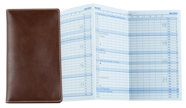 Leporello Faltkalender deutsch 2024 - PREMIUM LEDER VINTAGE marronebraun